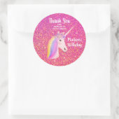 Eenhoorn Roze Glitter Dank u Verjaardagsgunst Ronde Sticker (Tas)