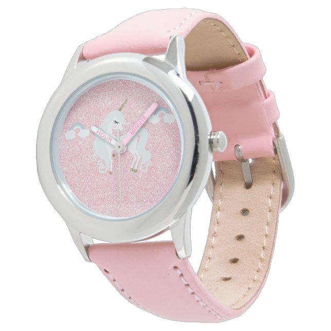 Eenhoorn Roze Glitter eWatch Horloge (Gekanteld)