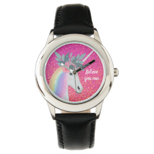 Eenhoorn Roze Glitter Fantasy Flowers Kinder Horloge