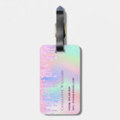 Eenhoorn roze glitter holografische naam bagagelabel (Achterkant verticaal)