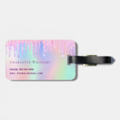 Eenhoorn roze glitter holografische naam bagagelabel (Achterkant horizontaal)