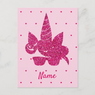 Eenhoorn Roze Glitter Meisjesachtige Kinderen Briefkaart