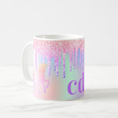 Eenhoorn roze glitter monogram holografisch koffiemok (Voorkant links)