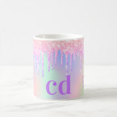 Eenhoorn roze glitter monogram holografisch koffiemok (Center)