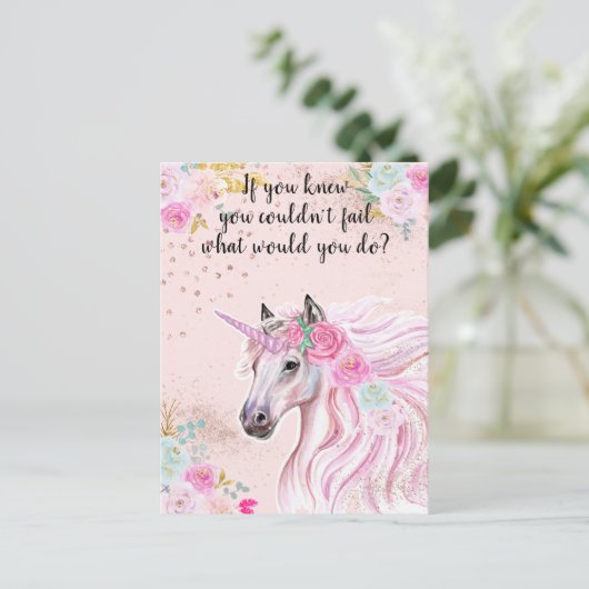 Eenhoorn Roze Glitter Motivatie Manifestatie Briefkaart (Staand voorkant)
