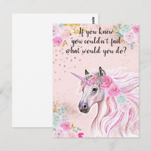 Eenhoorn Roze Glitter Motivatie Manifestatie Briefkaart (Voorkant / Achterkant)