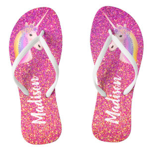 Eenhoorn Roze Glitter Sparkles Gepersonaliseerd Teenslippers