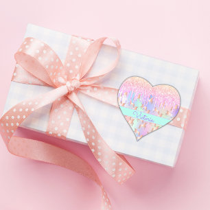 Eenhoorn roze glitters iriserende roze gouden verj hart sticker