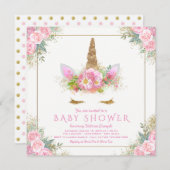 Eenhoorn Roze Goud Baby Douche Uitnodigingen (Voorkant / Achterkant)