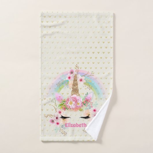 Eenhoorn Roze Goud Glitters Uiterlijk Naam Meisjes Bad Handdoek (Handdoek)