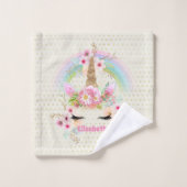 Eenhoorn Roze Goud Glitters Uiterlijk Naam Meisjes Bad Handdoek (Wasdoekje)