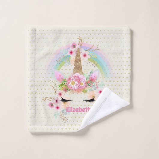 Eenhoorn Roze Goud Glitters Uiterlijk Naam Meisjes Bad Handdoek (Wasdoekje)