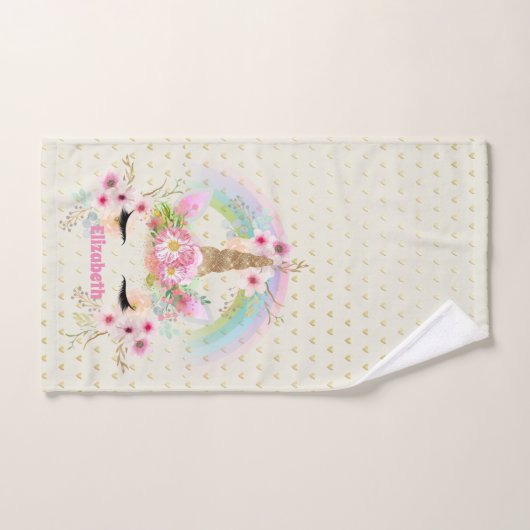 Eenhoorn Roze Goud Glitters Uiterlijk Naam Meisjes Bad Handdoek (Handdoek)