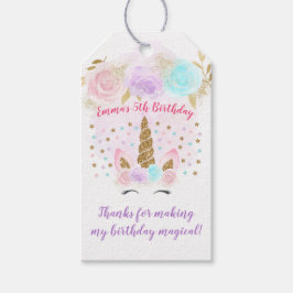 Eenhoorn Roze & Goud Verjaardag Dank u Cadeaulabel