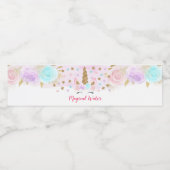 Eenhoorn Roze Goud Verjaardag Magisch Waterfles Etiket (Enkel label)