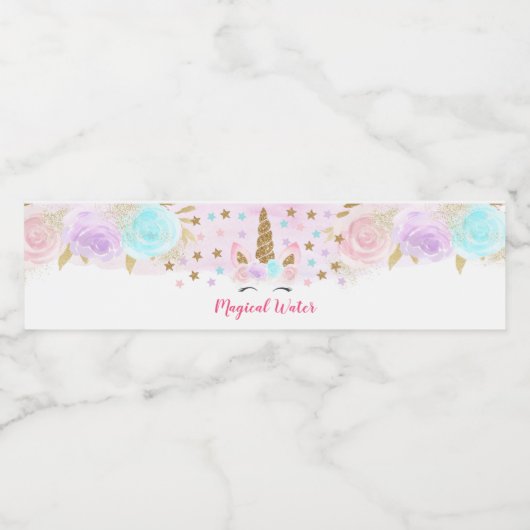 Eenhoorn Roze Goud Verjaardag Magisch Waterfles Etiket (Enkel label)