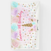 Eenhoorn Roze & Goud Verjaardag Spandoek (Verticaal)