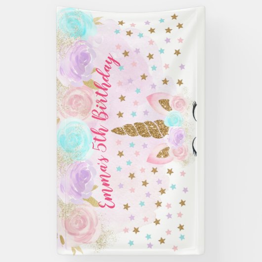 Eenhoorn Roze & Goud Verjaardag Spandoek (Verticaal)