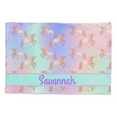 Eenhoorn roze holografische mint meisje naam kussensloop (Achterkant)