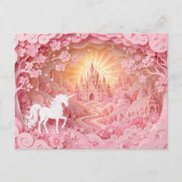 Eenhoorn Roze Kasteel Ansichtkaart Briefkaart