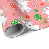 Eenhoorn Roze Kerstvakantie Cadeaupapier (Rol Hoek)