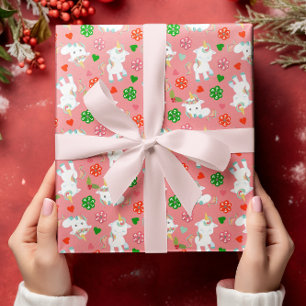 Eenhoorn Roze Kerstvakantie Cadeaupapier