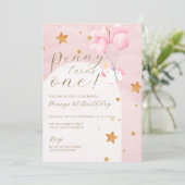 Eenhoorn Roze Kinder 1e Verjaardagsfeestuitnodigin Kaart (Staand voorkant)