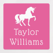 Eenhoorn roze lijm waterdichte kinder naam labels (Design 1)