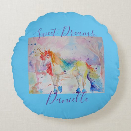 Eenhoorn Roze Meisjes Droomkussen Rond Kussen (Voorkant)
