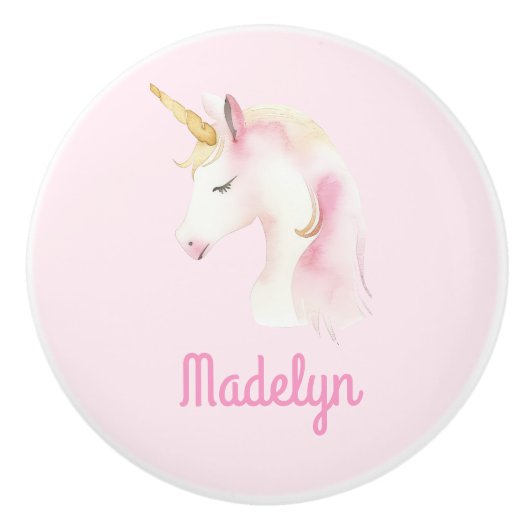 Eenhoorn roze naam keramische knop (Voorkant)