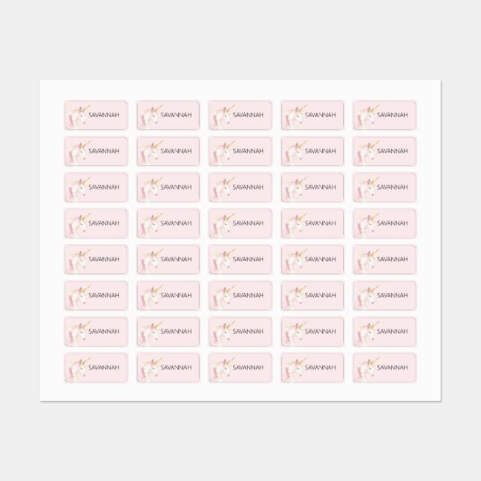 Eenhoorn roze naam meisje labels (Vel)