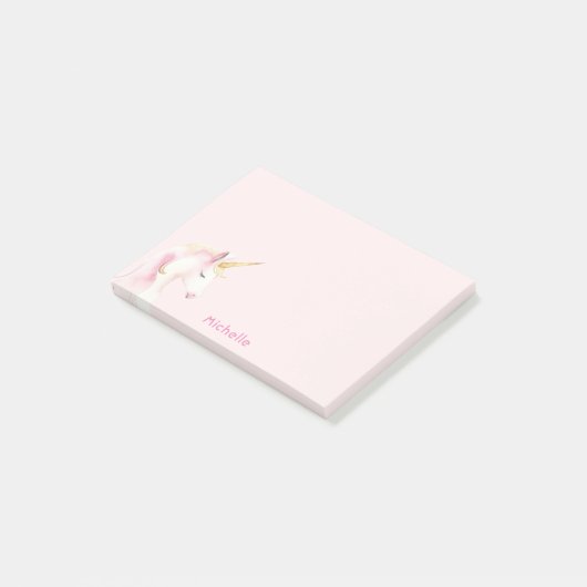 Eenhoorn roze naam meisje post-it® notes (Schuin)