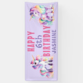 Eenhoorn Roze Paars Meisje 6e Verjaardag Spandoek (Verticaal)