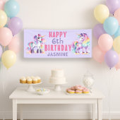 Eenhoorn Roze Paarse 6e Verjaardag Meisje Spandoek