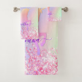 Eenhoorn roze paarse confetti naam meisje bad handdoek (Insitu)