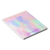 Eenhoorn roze paarse druppels holografisch notitieblok (Schuin)