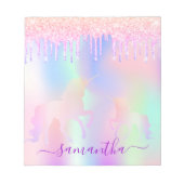 Eenhoorn roze paarse druppels holografisch notitieblok (Voorkant)