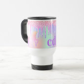 Eenhoorn roze paarse druppels monogram holografisc reisbeker (Voorkant links)