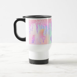 Eenhoorn roze paarse druppels monogram holografisc reisbeker