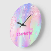Eenhoorn roze paarse glitter naam meisje grote klok (Hoek)