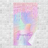 Eenhoorn roze paarse holografische naam handdoek