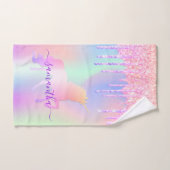 Eenhoorn roze paarse holografische naam handdoek (Handdoek)