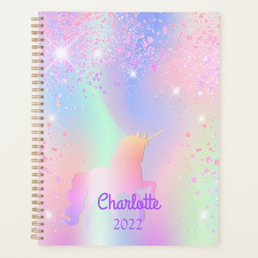 Eenhoorn roze paarse holografische naam planner (Voorkant)