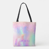 Eenhoorn roze paarse holografische naam tote bag (Achterkant)