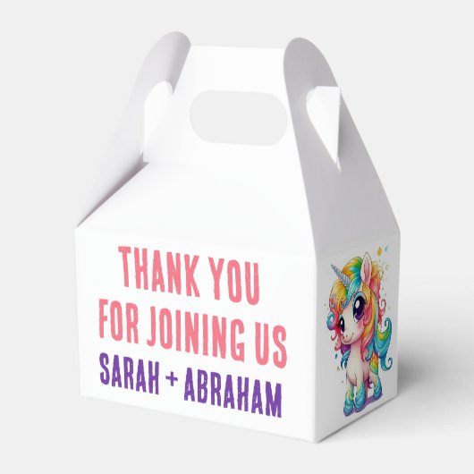 Eenhoorn roze Paarse regenboog grillige bruiloft Bedankdoosjes (Voorkant Zijde)