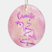 Eenhoorn Roze Paarse Schattigee Meisje Kerst Gelov Keramisch Ornament (Links)