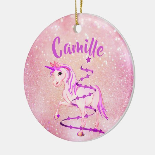 Eenhoorn Roze Paarse Schattigee Meisje Kerst Gelov Keramisch Ornament (Links)