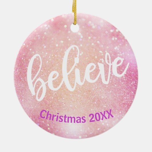 Eenhoorn Roze Paarse Schattigee Meisje Kerst Gelov Keramisch Ornament (Achterkant)