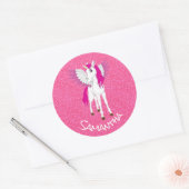 Eenhoorn Roze Party Glitter Ronde Sticker (Envelop)