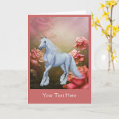 Eenhoorn Roze Rozen Fantasie Paard Fotokaart Kaart (Gele Bloem)
